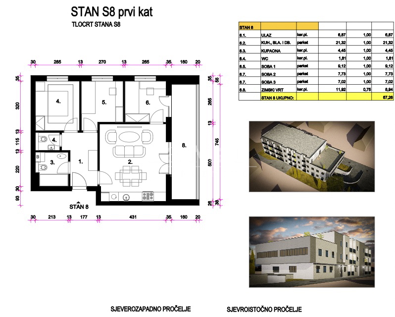 Resnik - Novogradnja- S8 stan na I.katu - 67,26 m2