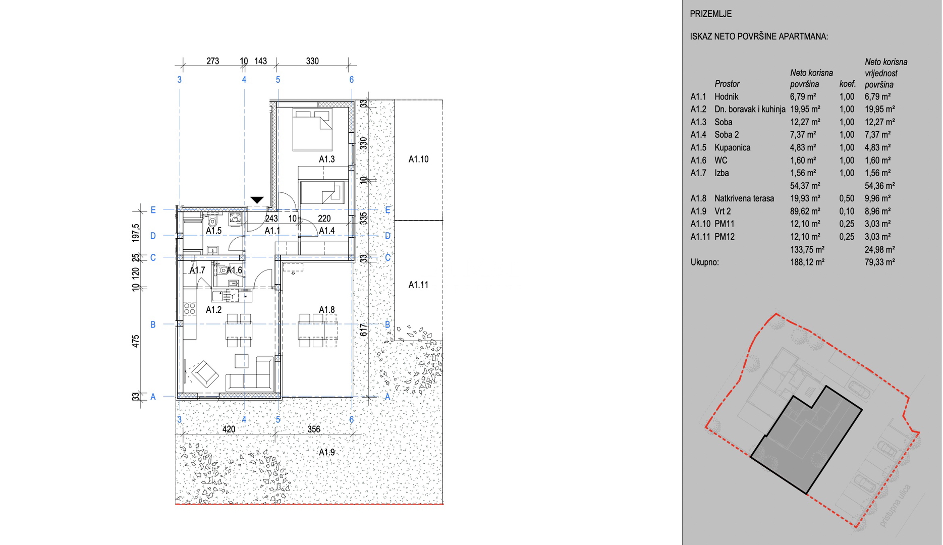 Novalja - Vrhunska novogradnja s pogledom na more - 79,33m2 - prizemlje