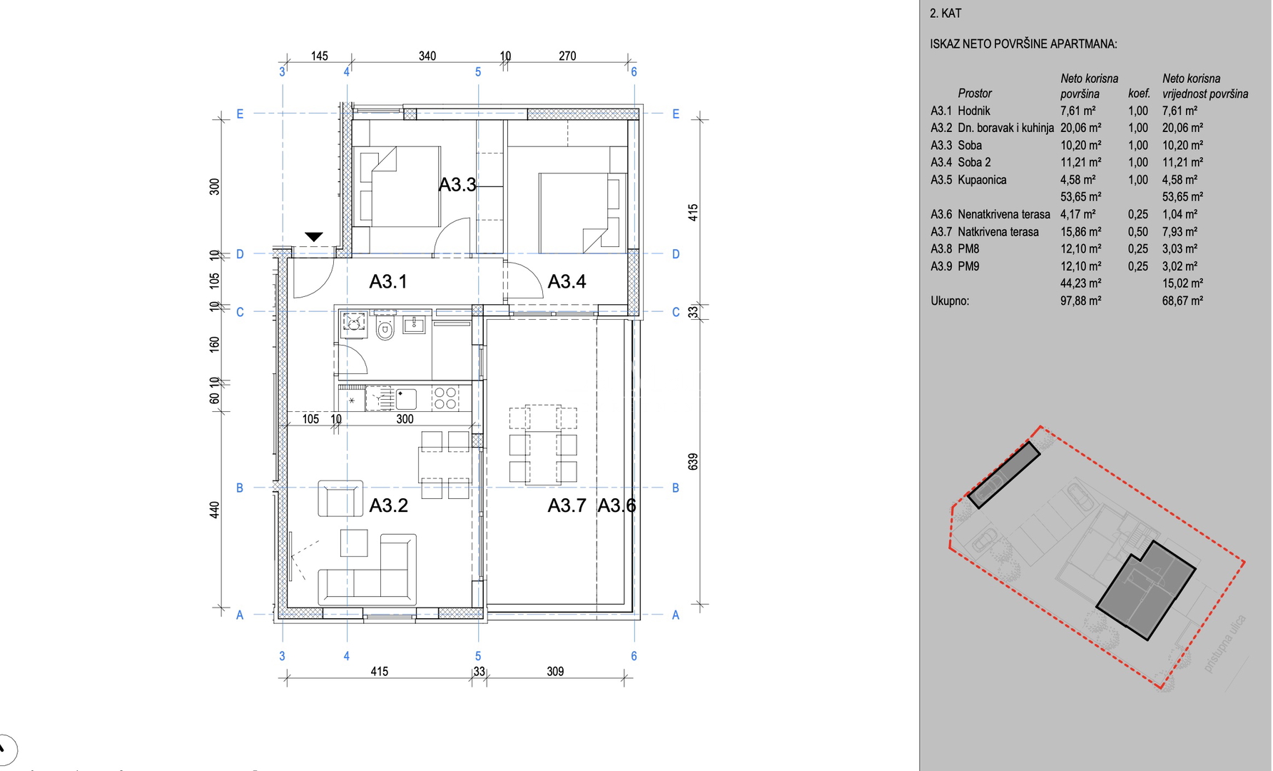 Novalja - Vrhunska novogradnja s pogledom na more-Z2 - A3- 68.67 m2 - II kat