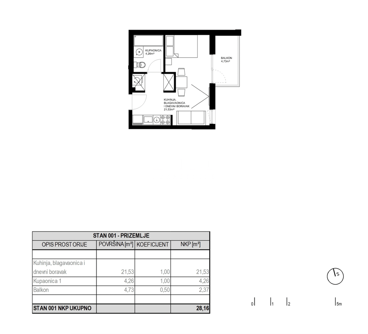 ODRA- stanovi u novogradnji - S1 prizemlje - Stan 28,16 m2 (1S) i VPM = 94.480,00 Eur