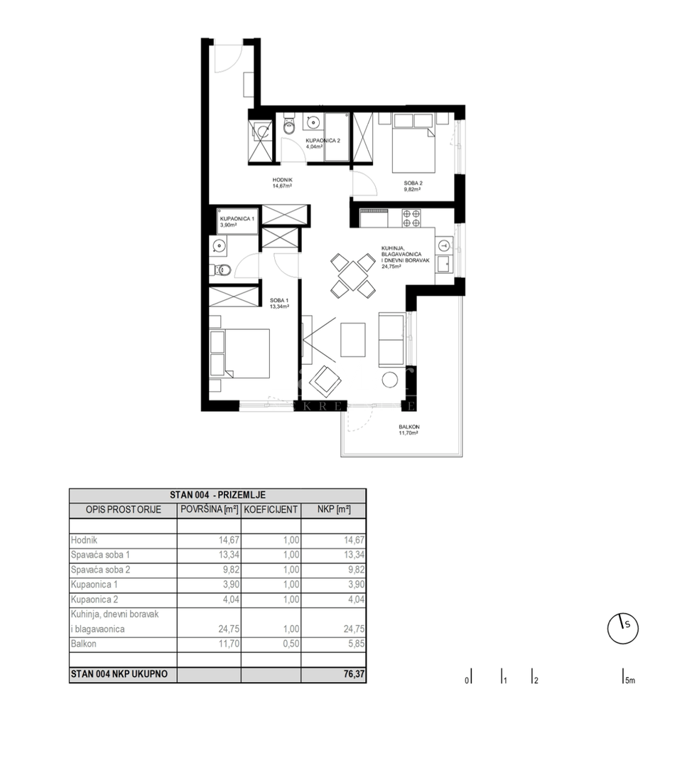 ODRA- stanovi u novogradnji-S4 prizemlje- 76,37 m2 (3S) i VPM = 239.110,00 Eur