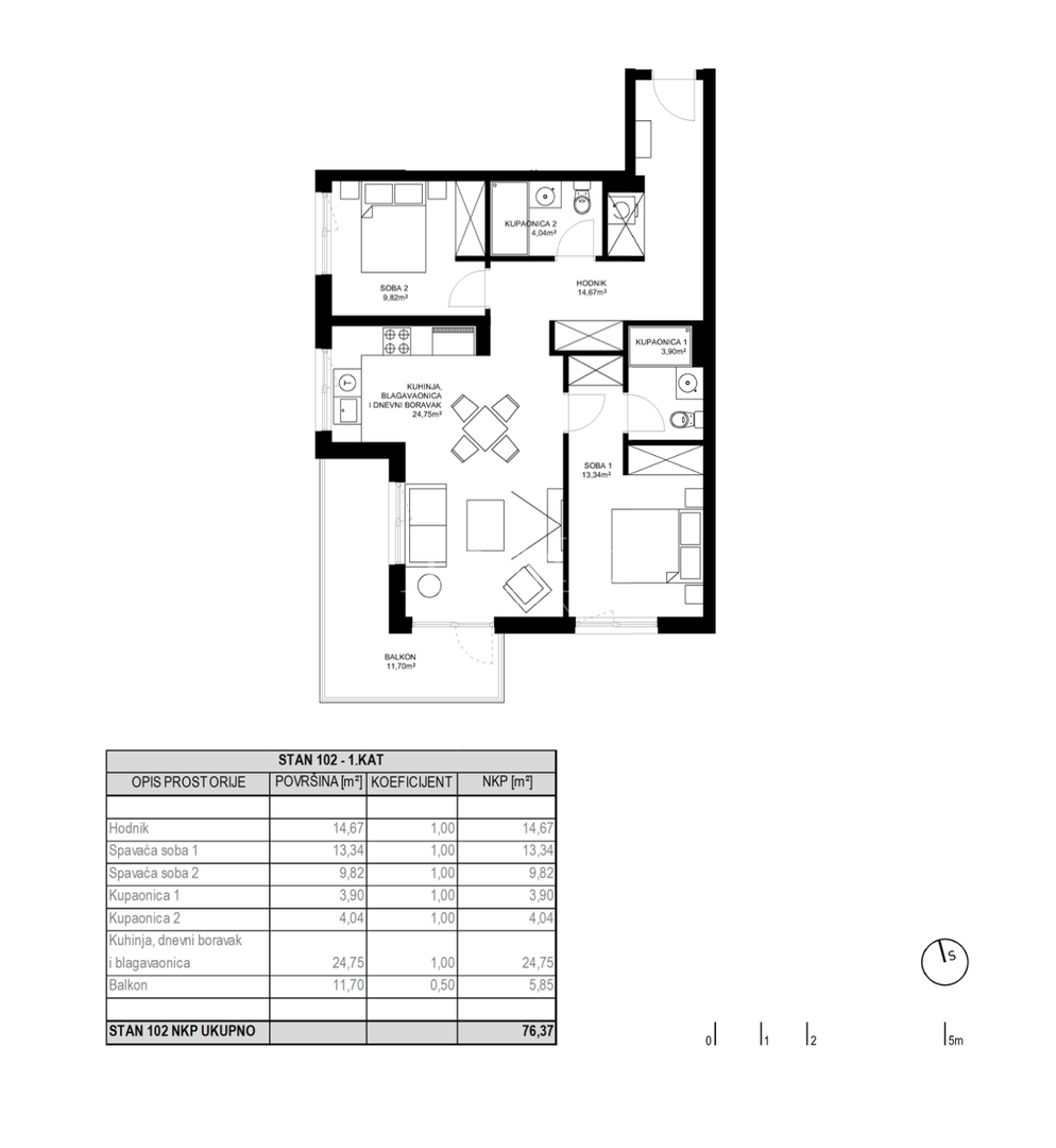 ODRA-stanovi u novogradnji- S102- I- kat-76,37 m2 (3S) i VPM - 239.110 €