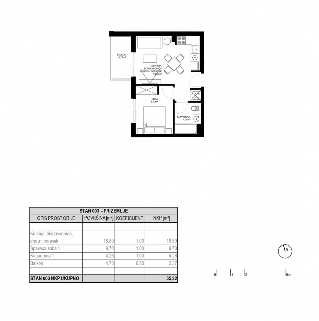 ODRA- stanovi u novogradnji-2- S3 prizemlje - Stan 35,22 m2 (2S) i VPM = 115.660,00 Eur