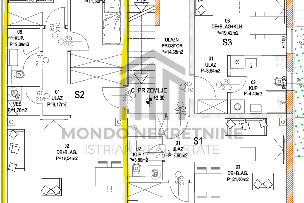 Dvosoban stan s terasom, 64,26 m2, parkirno mjesto, Barban, Novogradnja